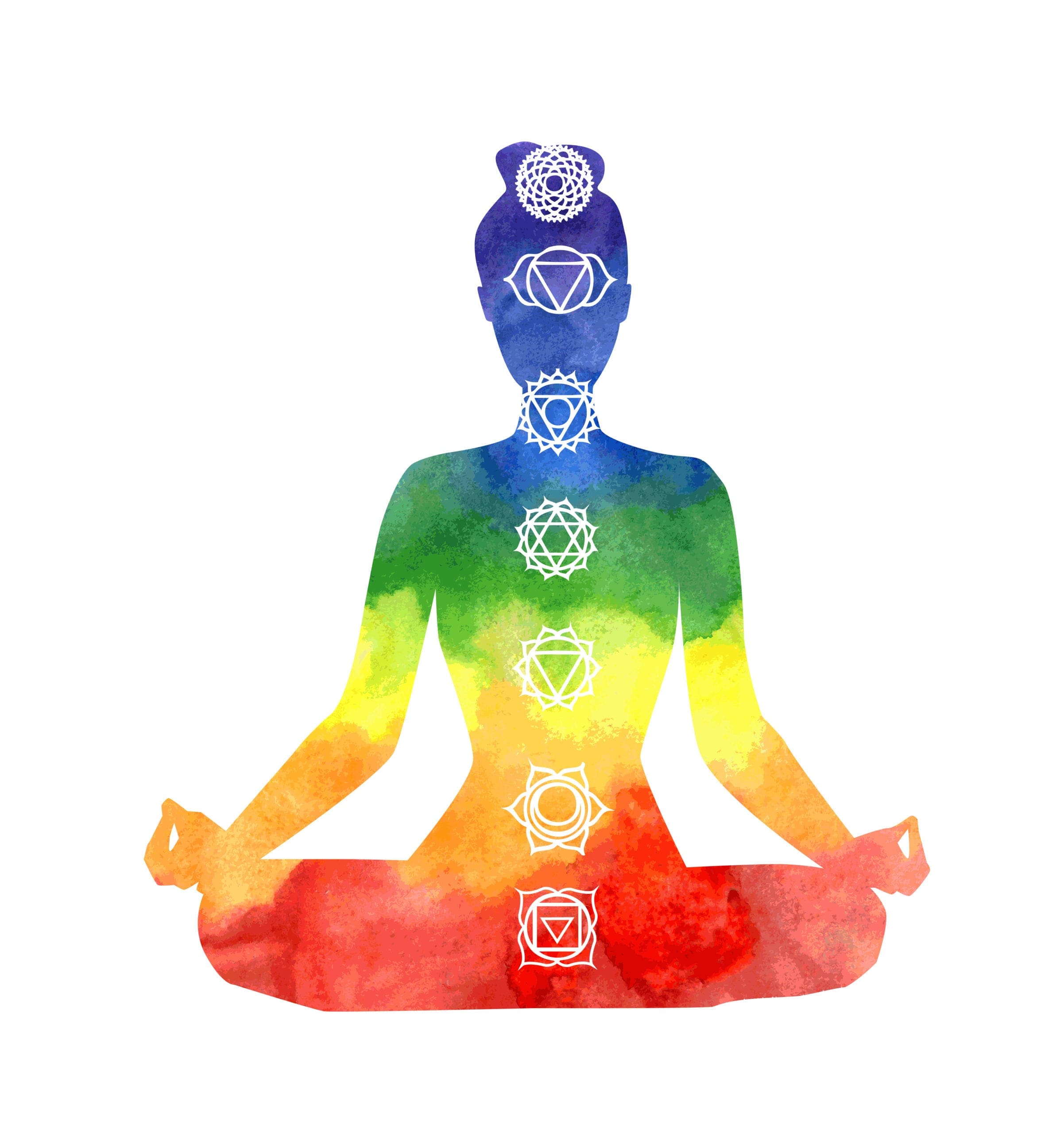 Yoga woman with chakra symbols. Chakra system image