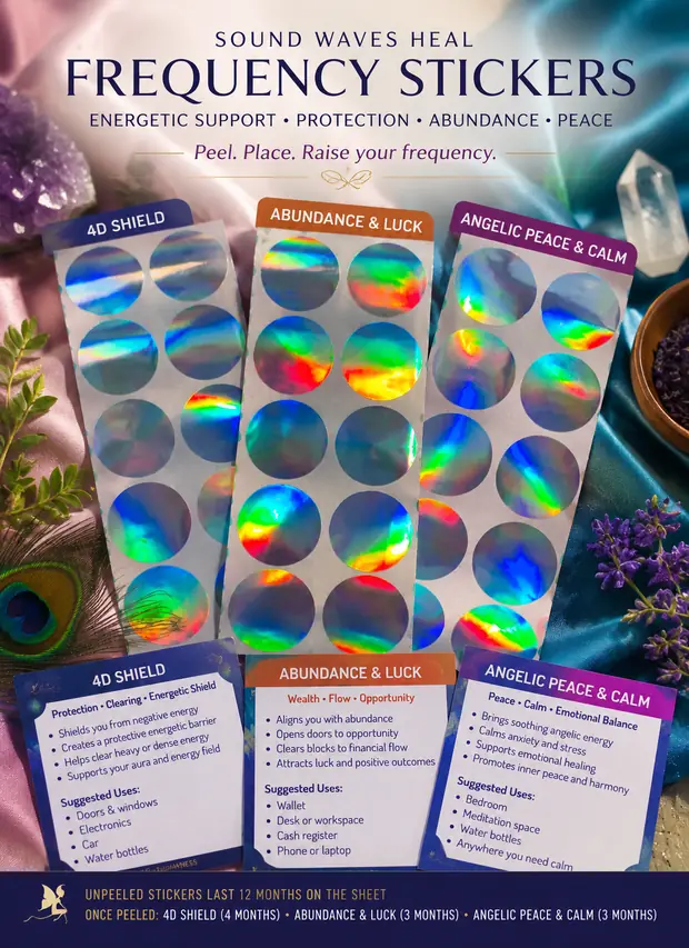 Sound Waves Heal frequency sticker sheets for protection, abundance and peace