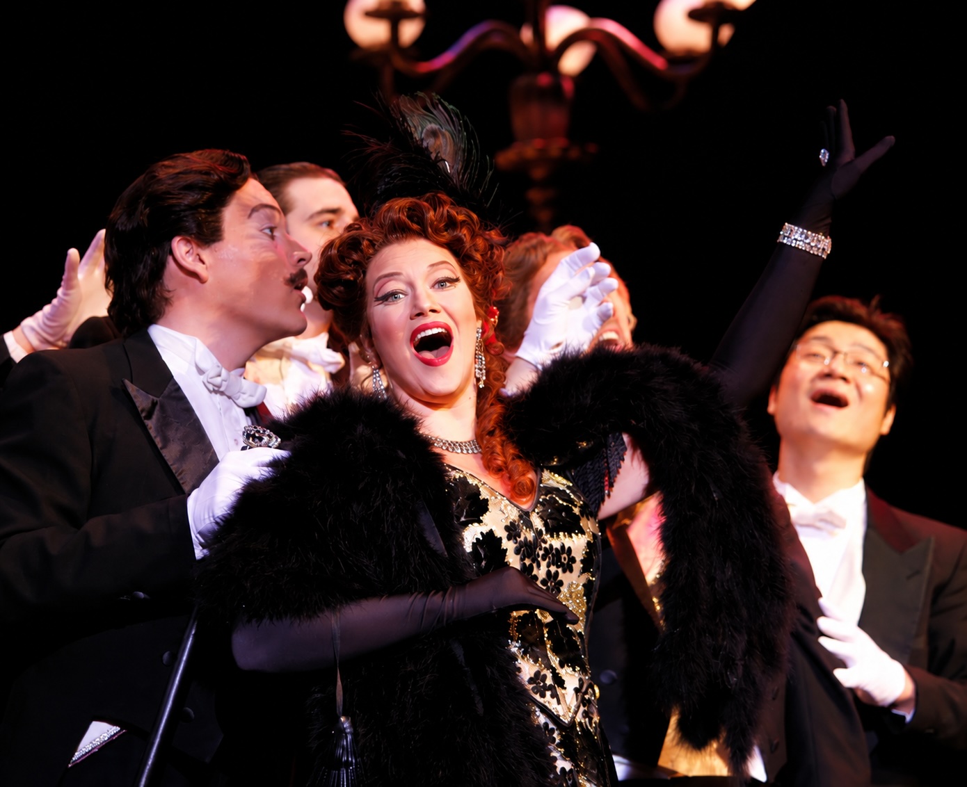 Rachel Chamness performing The Merry Widow as a professional opera singer on stage.